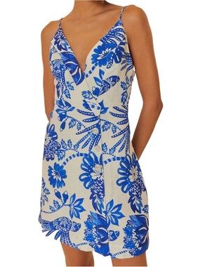 Floral Birds Off White sleeveless mini dress